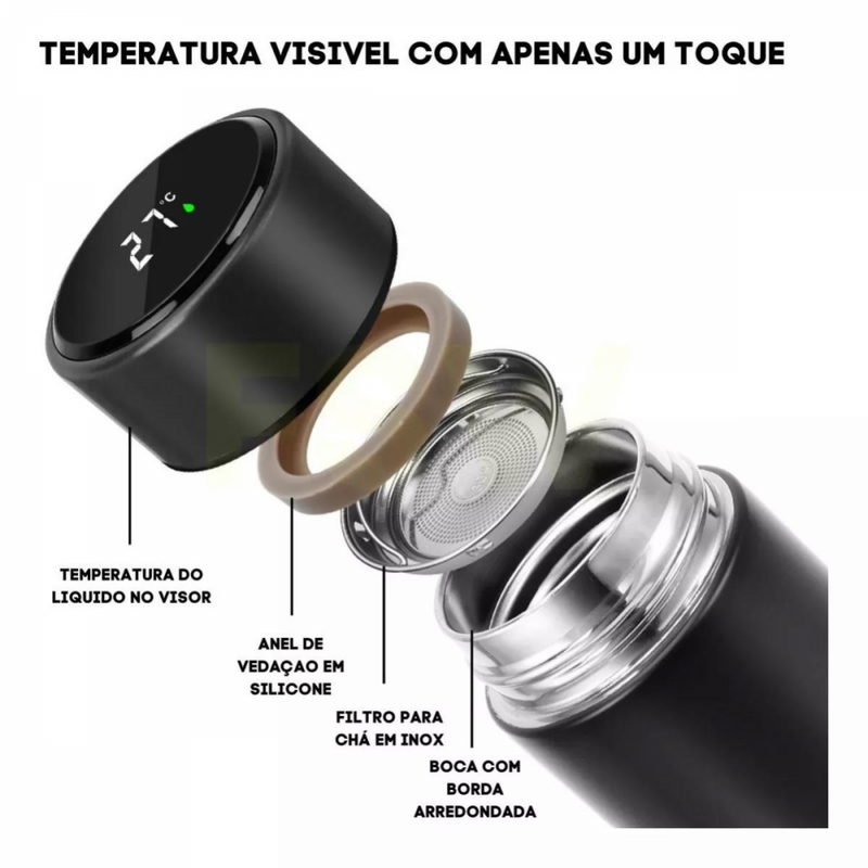 Garrafa Térmica Inteligente Inox 500 Ml com Medidor de Temperatura Logo Stan.