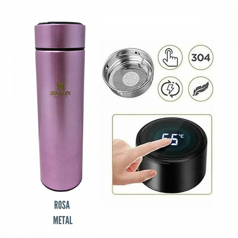 Garrafa Térmica Inteligente Inox 500 Ml com Medidor de Temperatura Logo Stan.