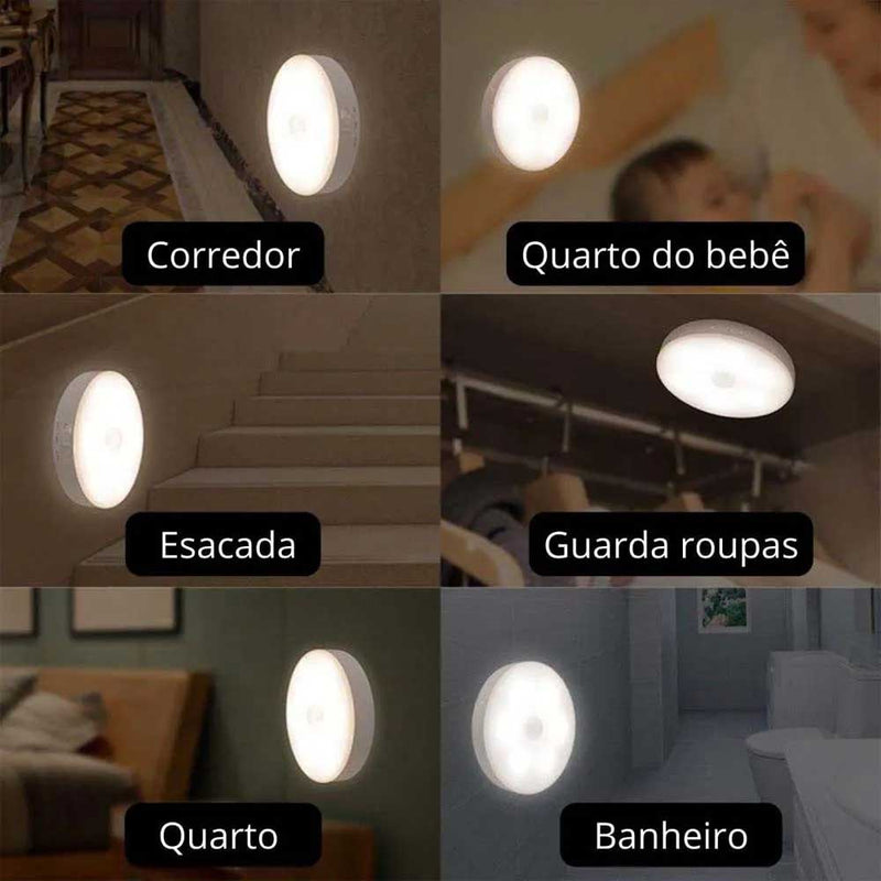 Kit 4 Luminária Lâmpada Led Sem Fio Com Sensor Presença Recarregável Magnético