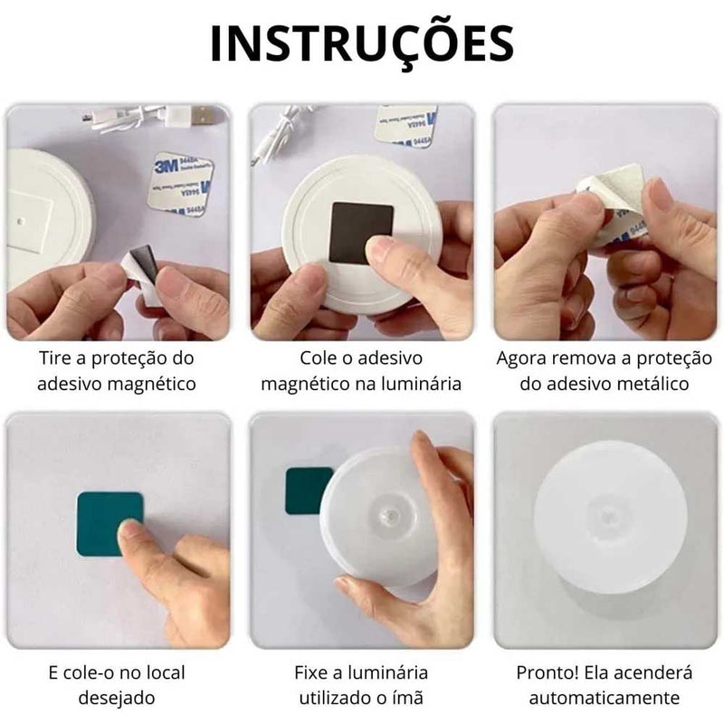 Kit 4 Luminária Lâmpada Led Sem Fio Com Sensor Presença Recarregável Magnético