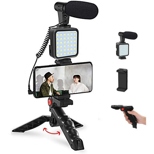 Kit Youtuber Tripe Vlog Live Suporte Celular Led com Microfone